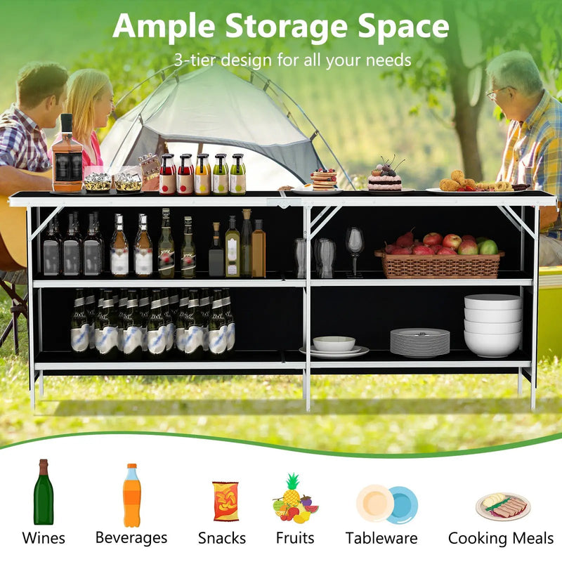 Aluminum Portable Picnic Table with 2-Tier Open Shelves and Spacious Tabletop by DirectDeals