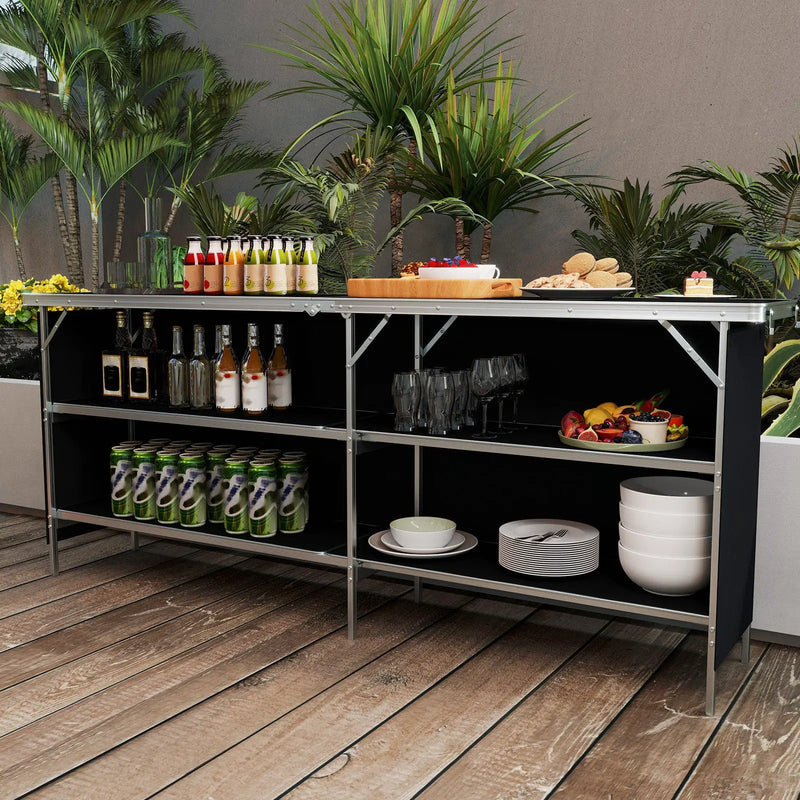 Aluminum Portable Picnic Table with 2-Tier Open Shelves and Spacious Tabletop by DirectDeals