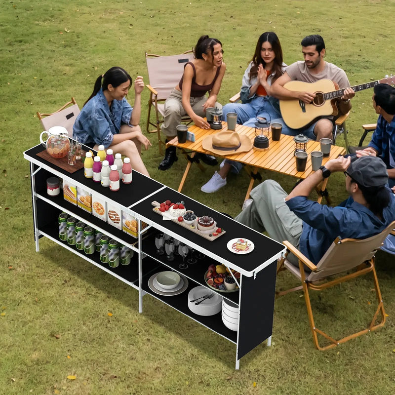 Aluminum Portable Picnic Table with 2-Tier Open Shelves and Spacious Tabletop by DirectDeals