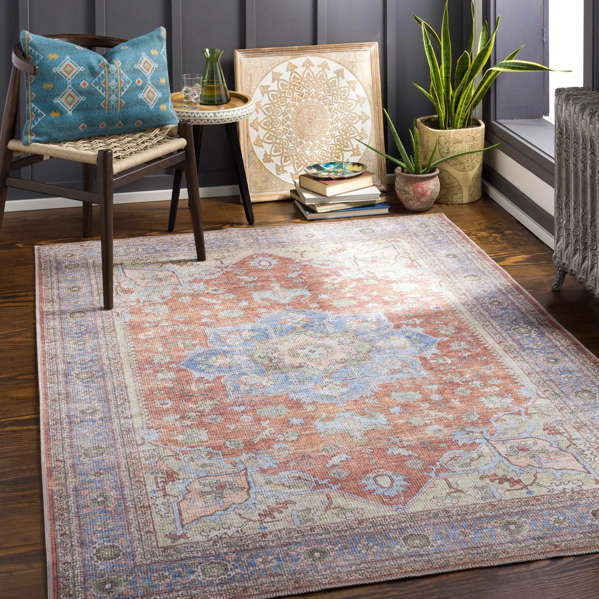 Brown Bagamanoc Medallion Washable Area Rug by Hauteloom