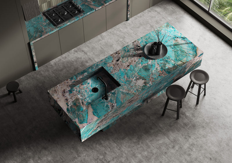 Amazonite Polished Quartzite Slab Random room scene 2