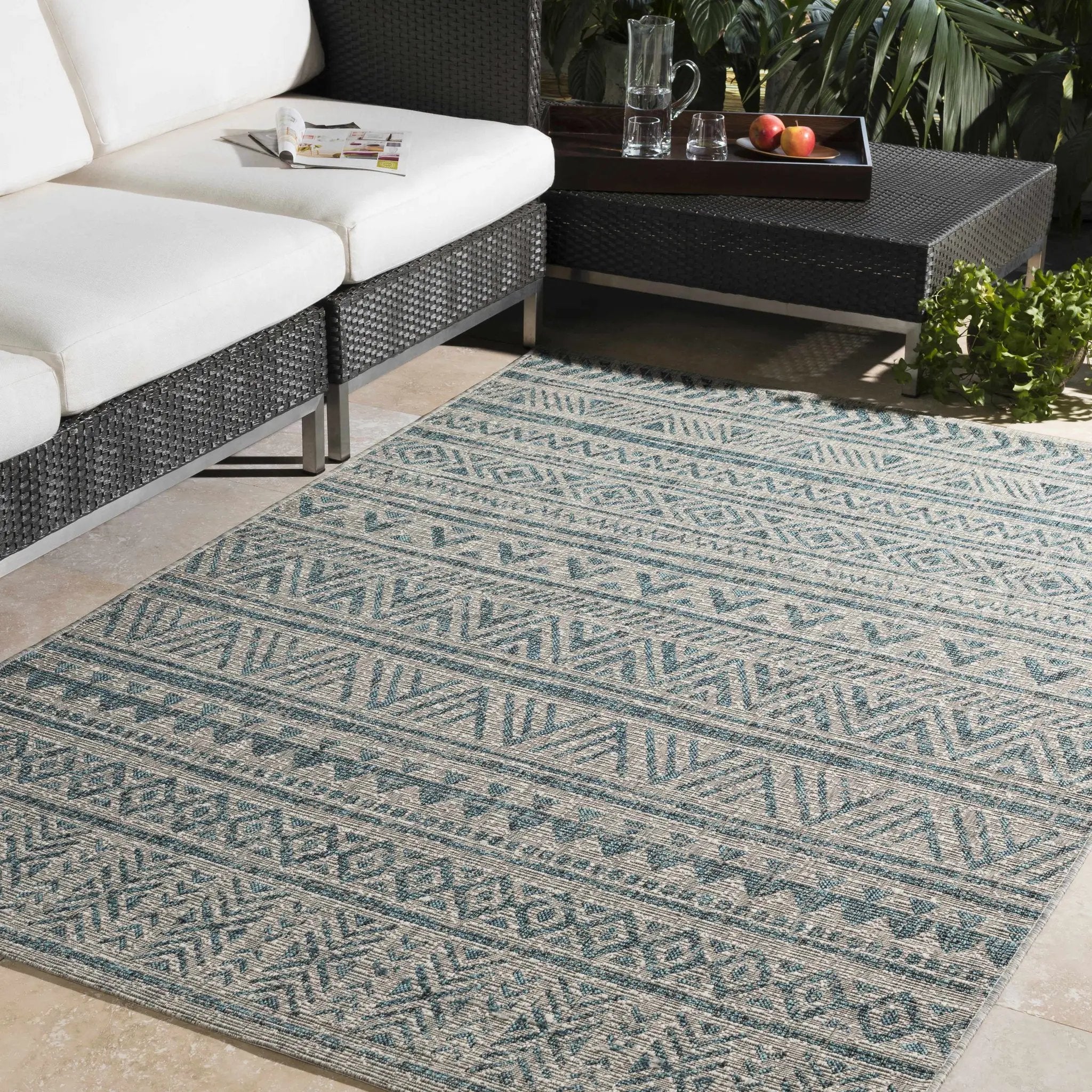 Novato Aqua All Over Pattern Performance Outdoor Rug by Boutique Rugs