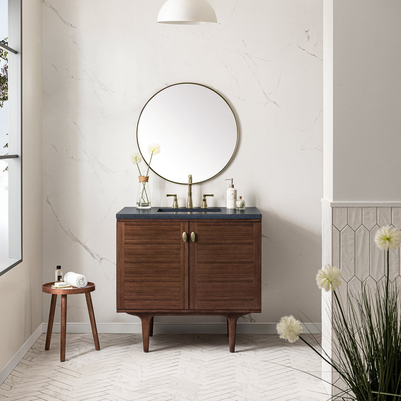 James Martin Amberly 36" Dual Mount Single Bathroom Vanity, Mid-Century Walnut, cabinet without a countertop