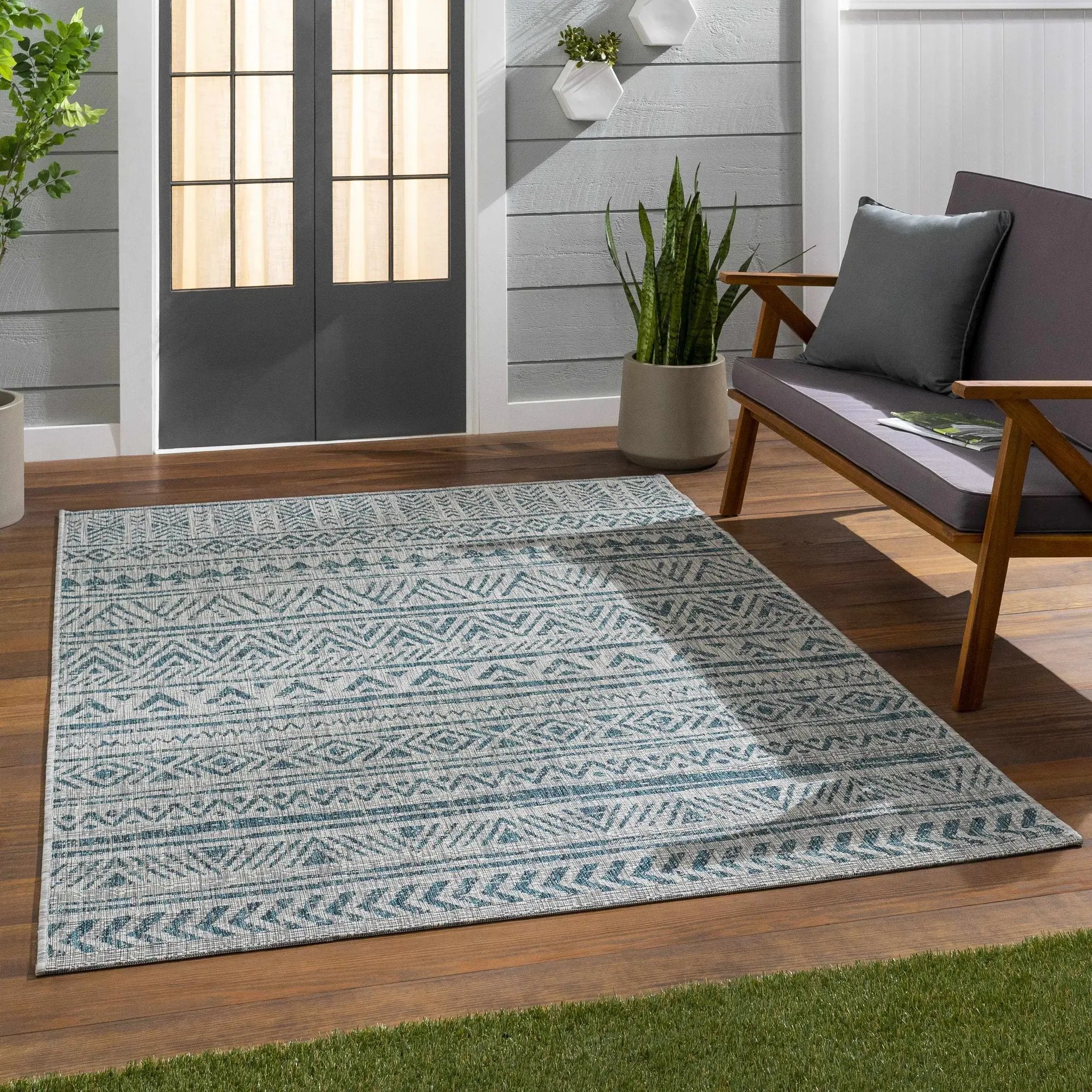 Novato Aqua All Over Pattern Performance Outdoor Rug by Boutique Rugs