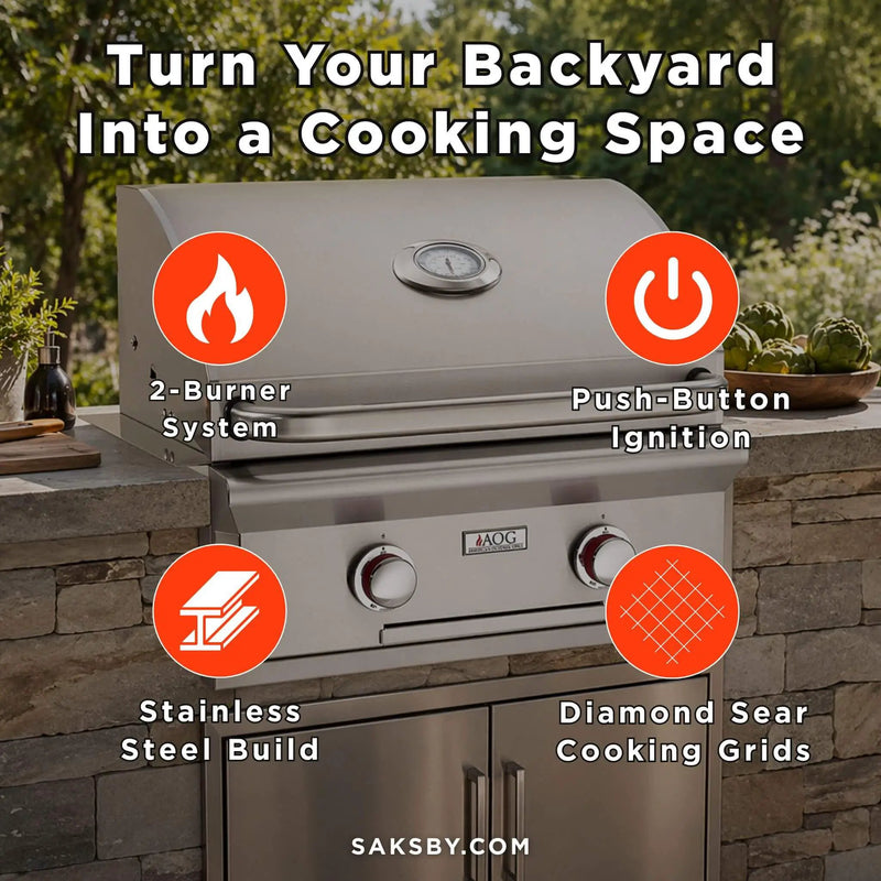 American Outdoor Grill T-Series 24-Inch 2-Burner Built-In Natural Gas Grill [24NBT-00SP] (SAK58391) by SAKSBY WHOLESALE