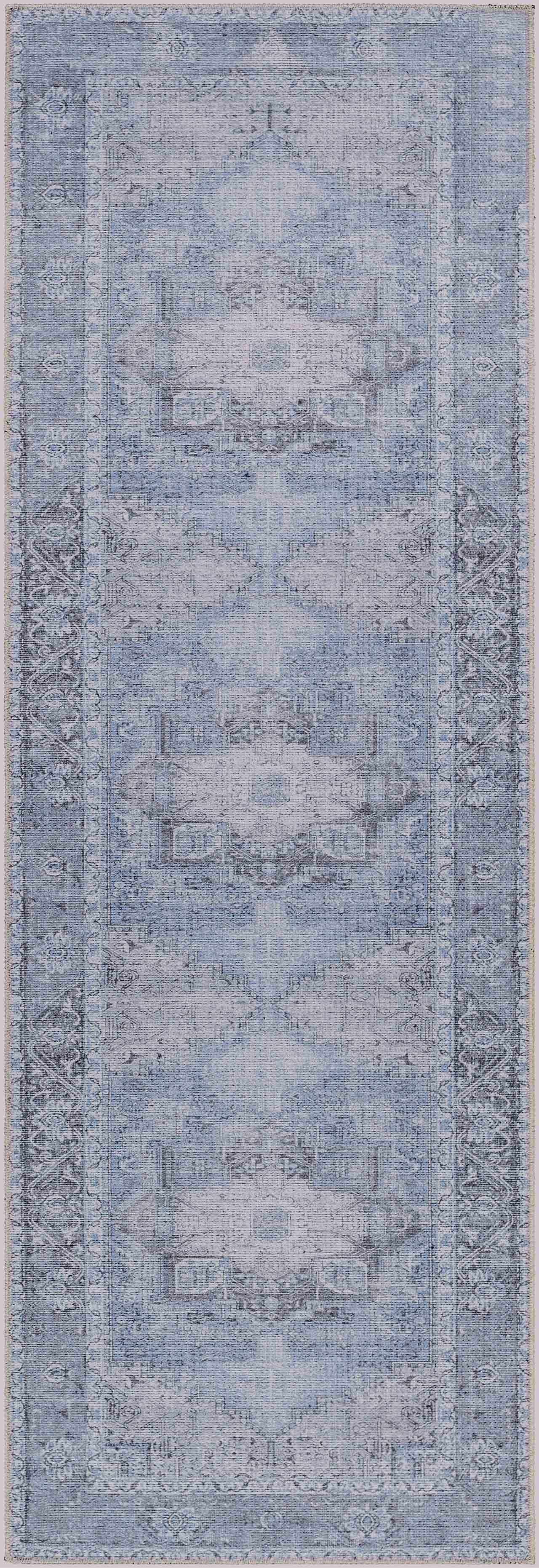 Ice Blue Flat Pile Washable Rug - Clearance by Boutique Rugs