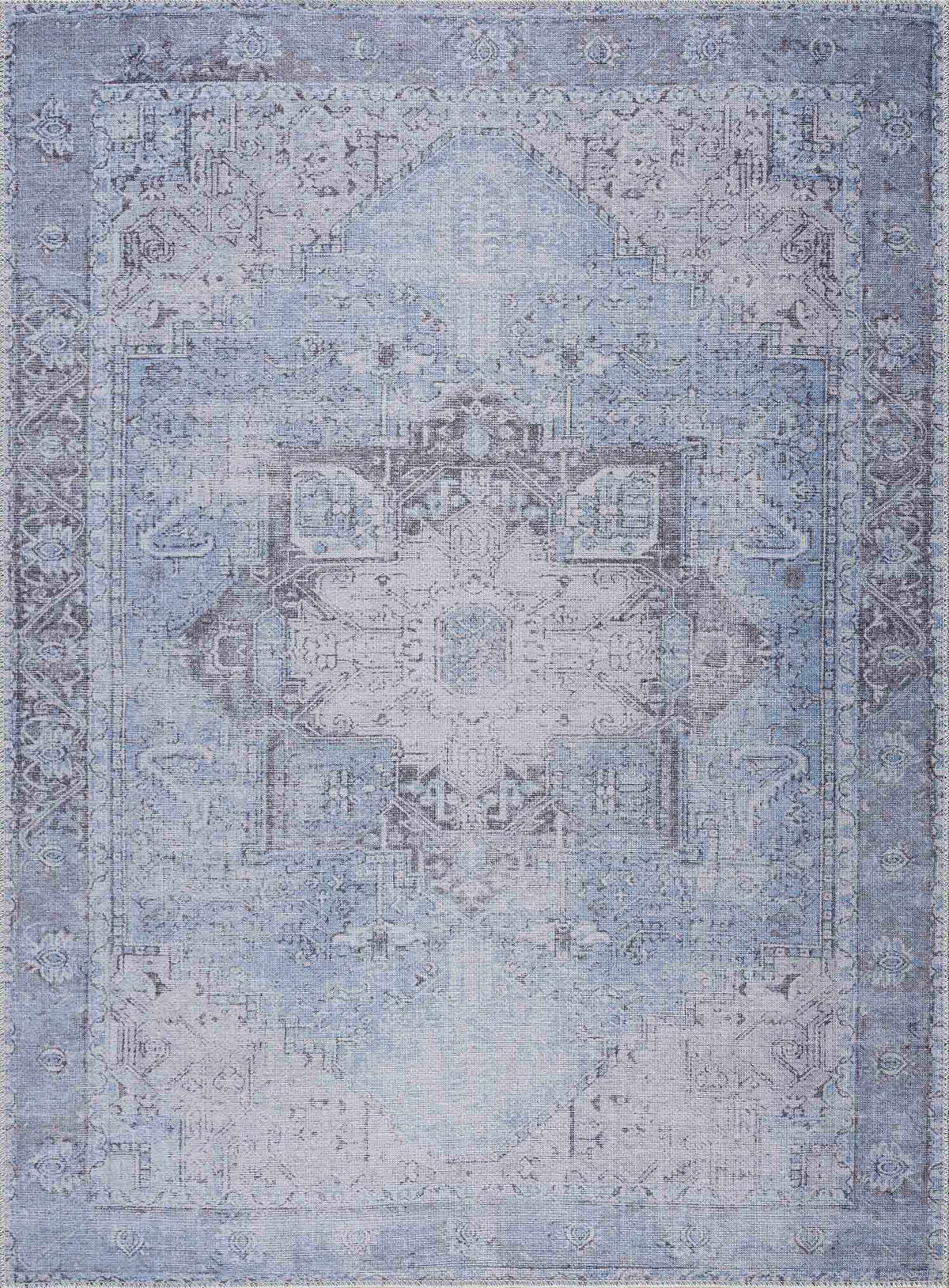 Ice Blue Flat Pile Washable Rug - Clearance