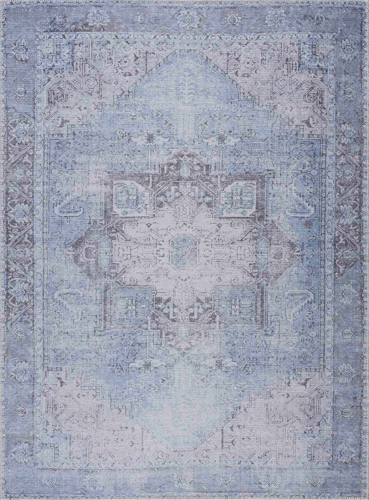 Ice Blue Flat Pile Washable Rug - Clearance by Boutique Rugs