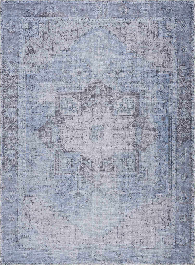 Ice Blue Flat Pile Washable Rug - Clearance by Boutique Rugs