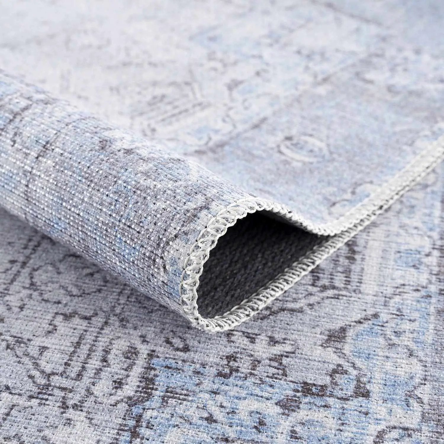 Ice Blue Flat Pile Washable Rug - Clearance by Boutique Rugs