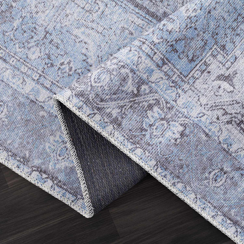 Ice Blue Flat Pile Washable Rug - Clearance by Boutique Rugs