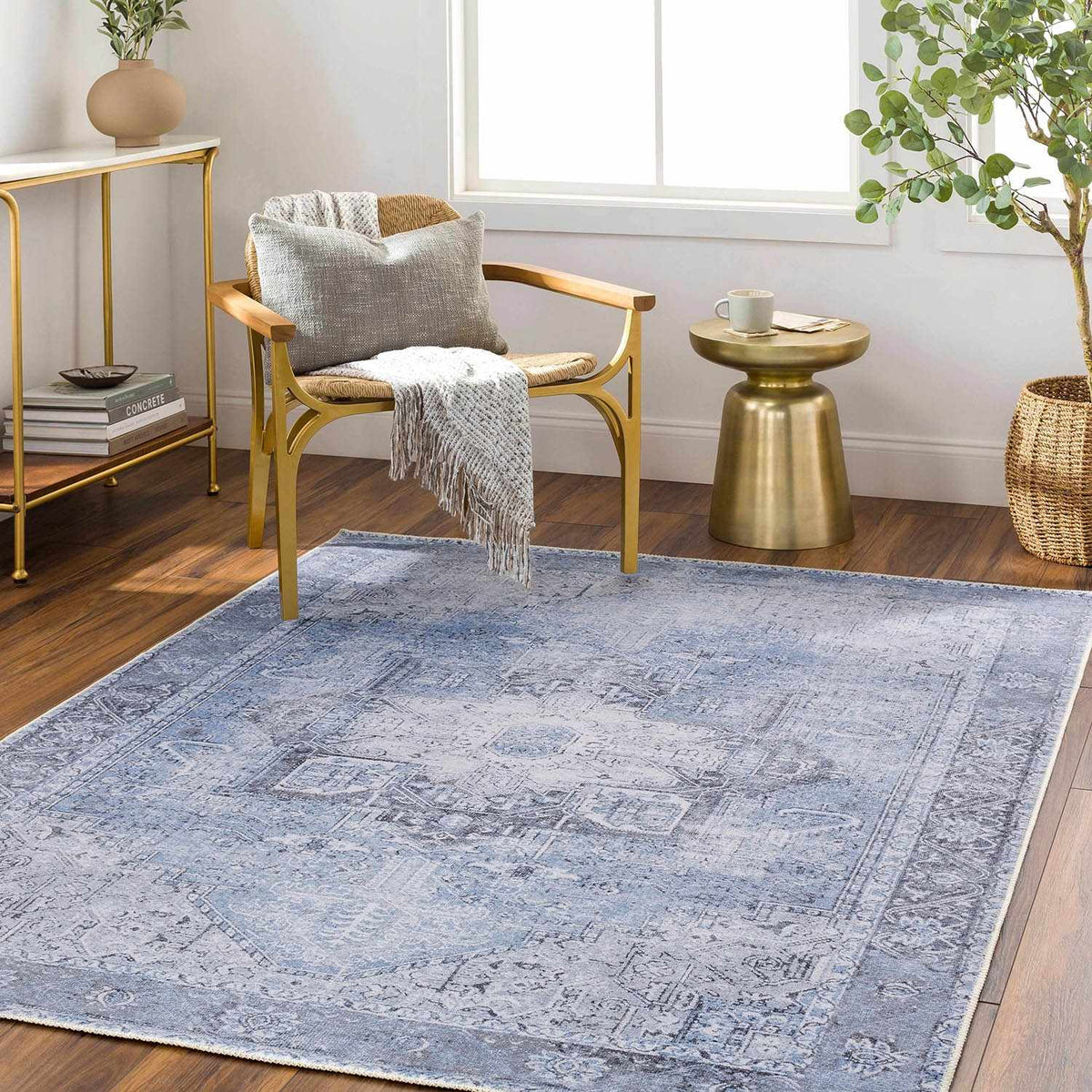 Ice Blue Flat Pile Washable Rug - Clearance, installed in a room