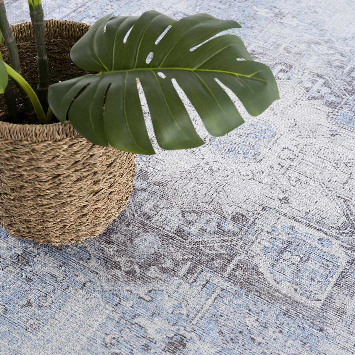 Ice Blue Flat Pile Washable Rug - Clearance, photo 7 of 15