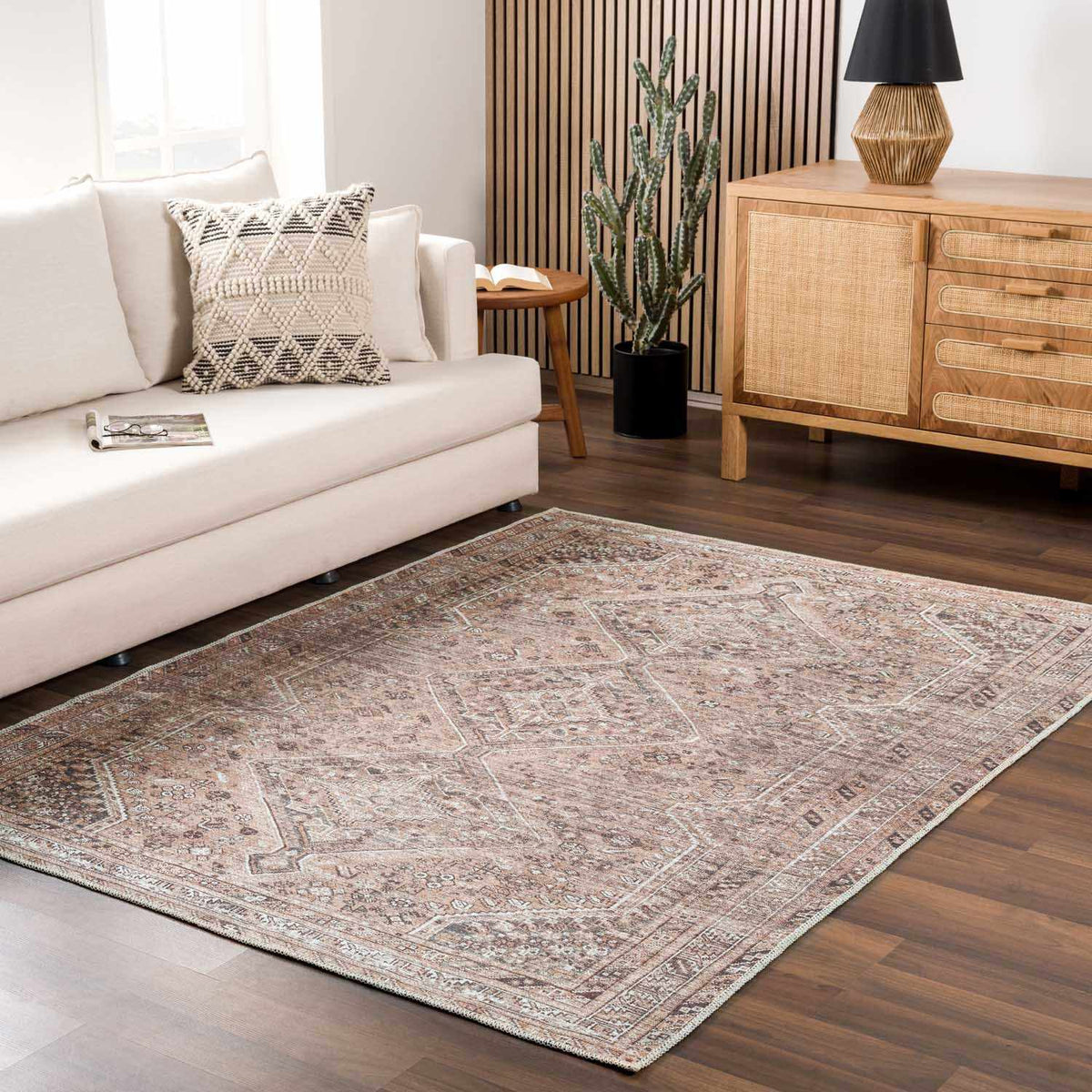 Barny Brown Flat Pile Washable Rug - Clearance, installed in a room