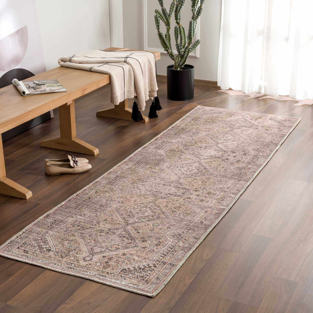 Barny Brown Flat Pile Washable Rug - Clearance, installed in a room 2