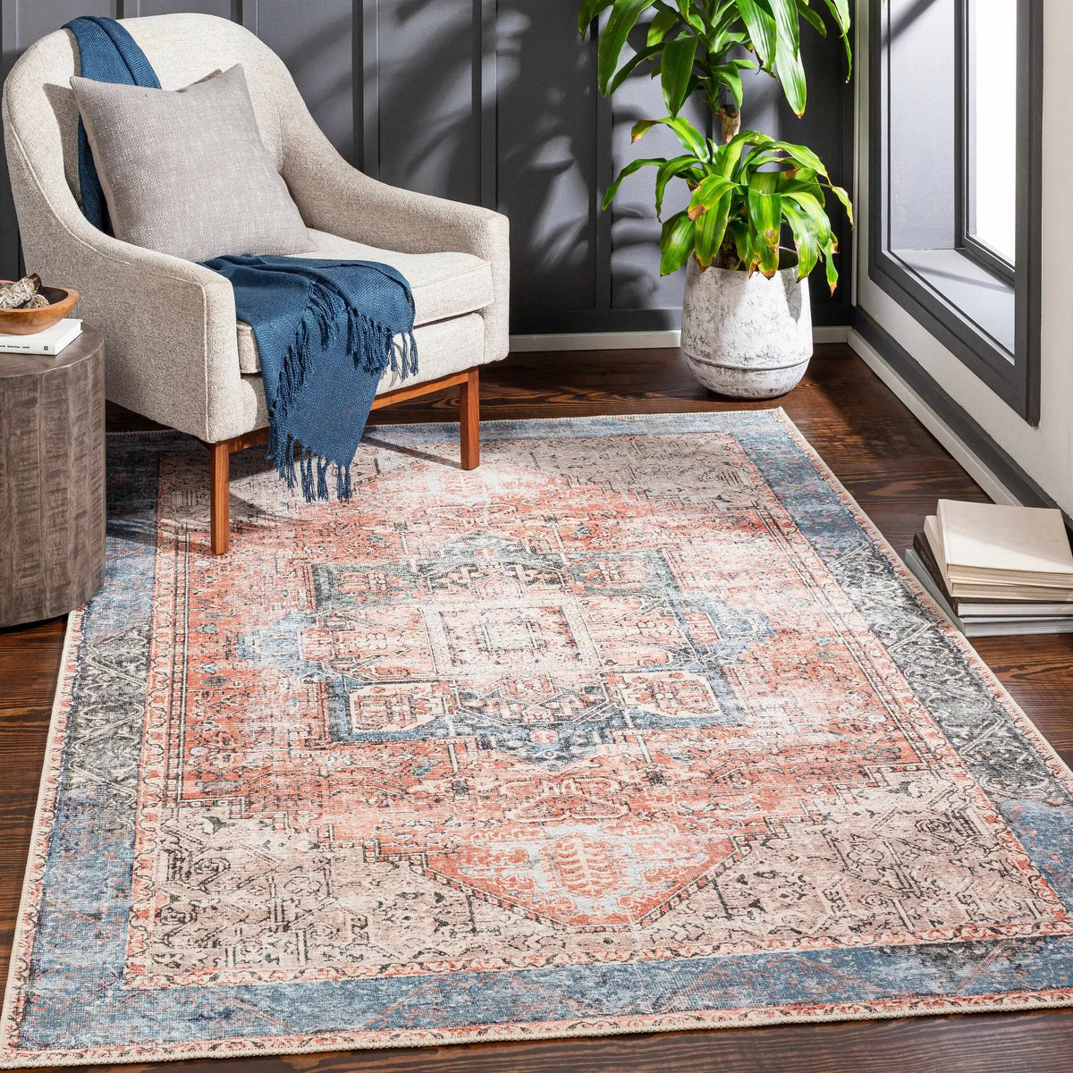 Rosman Distressed Washable Rug, installed in a room 2