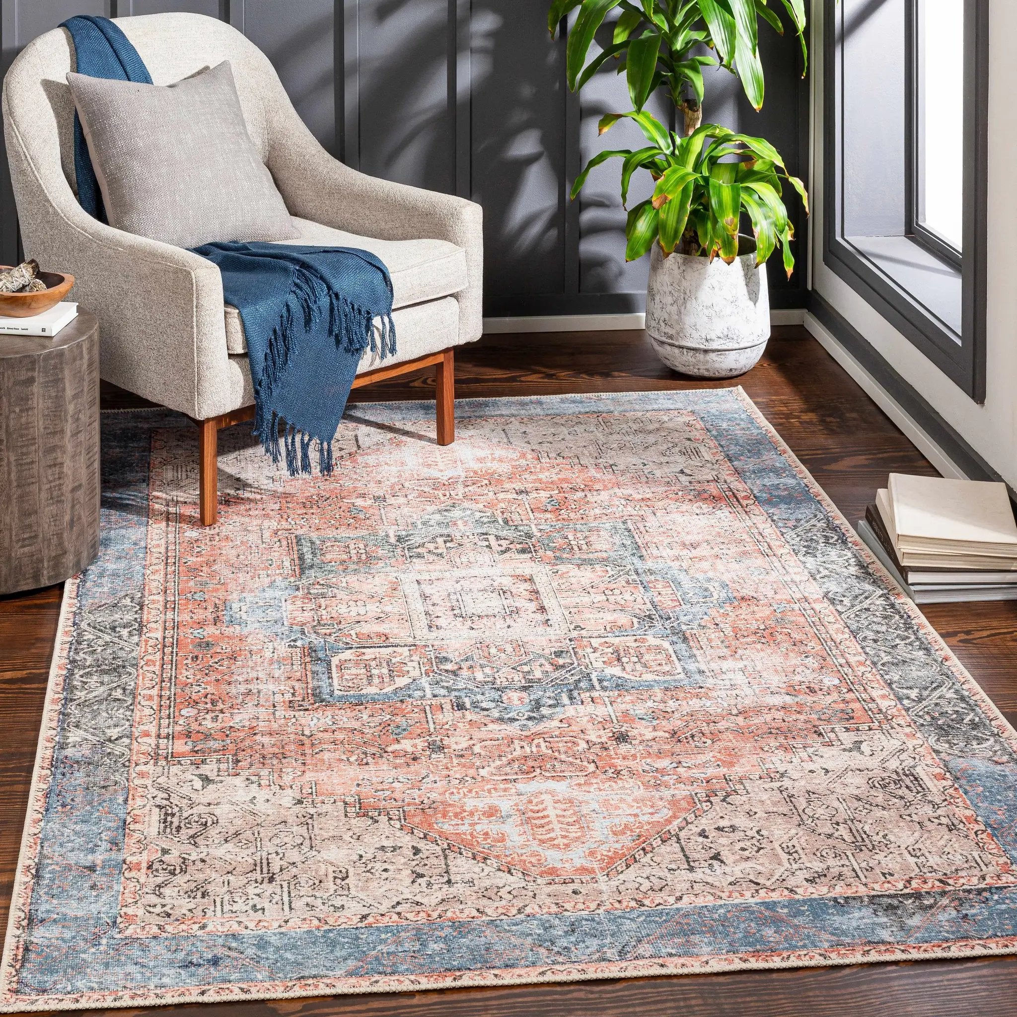 Rosman Distressed Washable Rug by Hauteloom