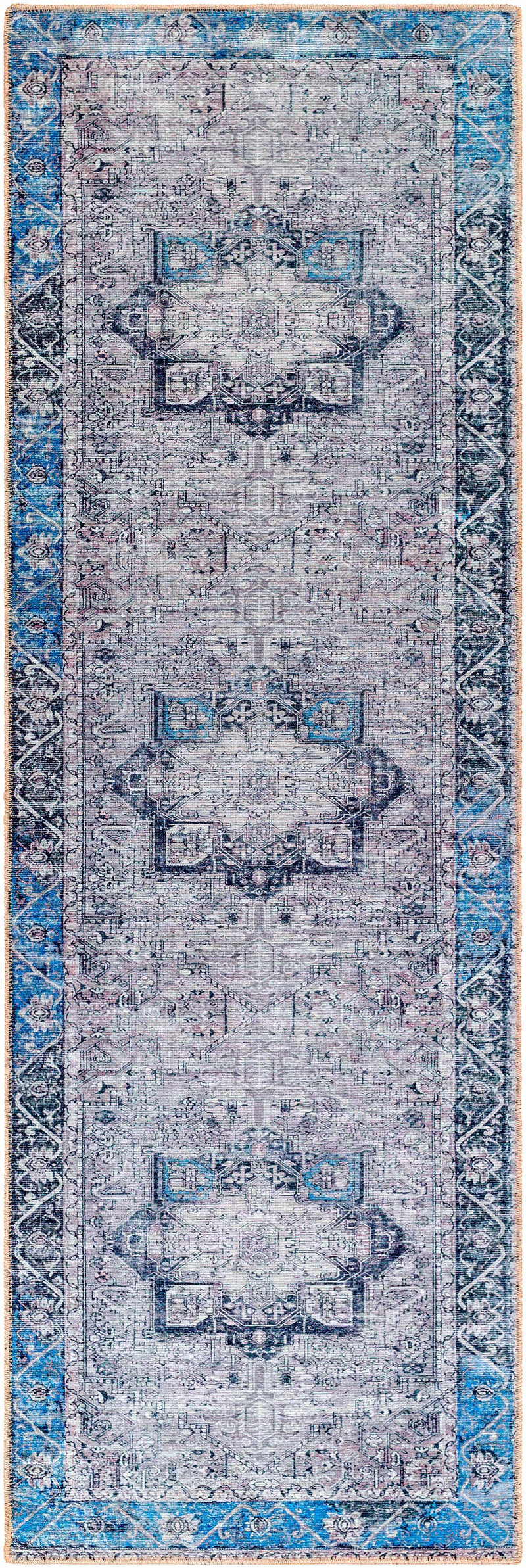 Rosman Blue&Beige Washable Area Rug by Hauteloom