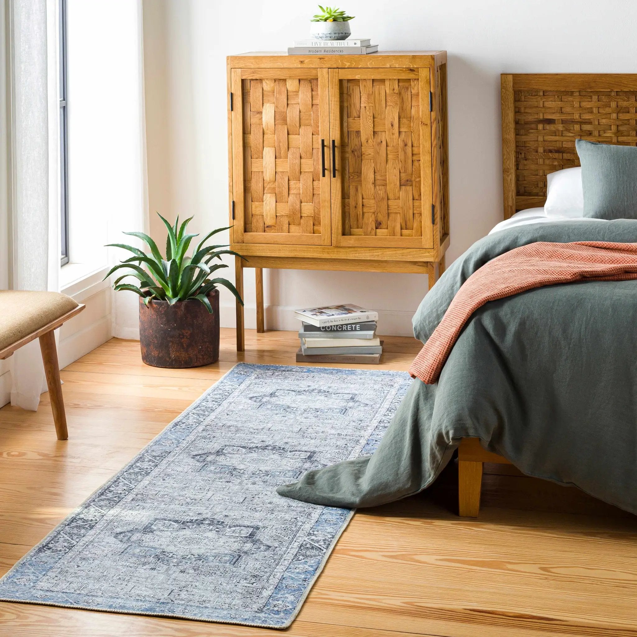 Rosman Blue&Beige Washable Area Rug by Hauteloom