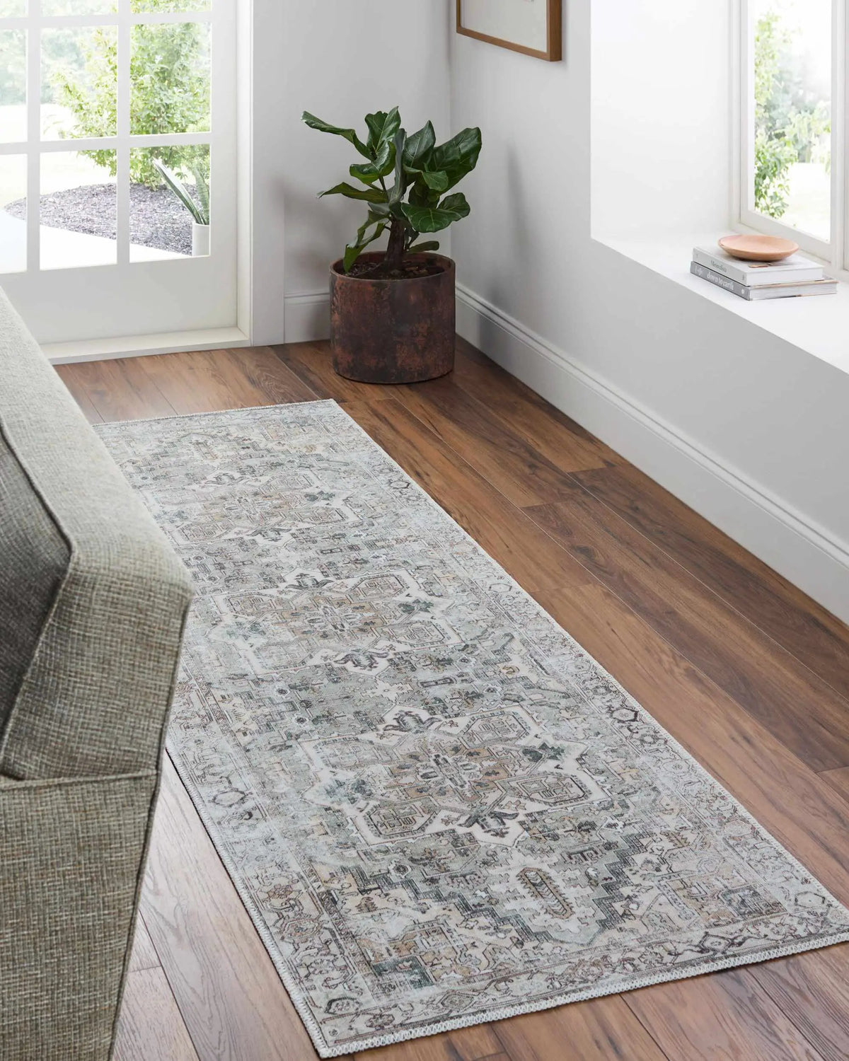Beige Rosman Washable Area Rug - Clearance, installed in a room