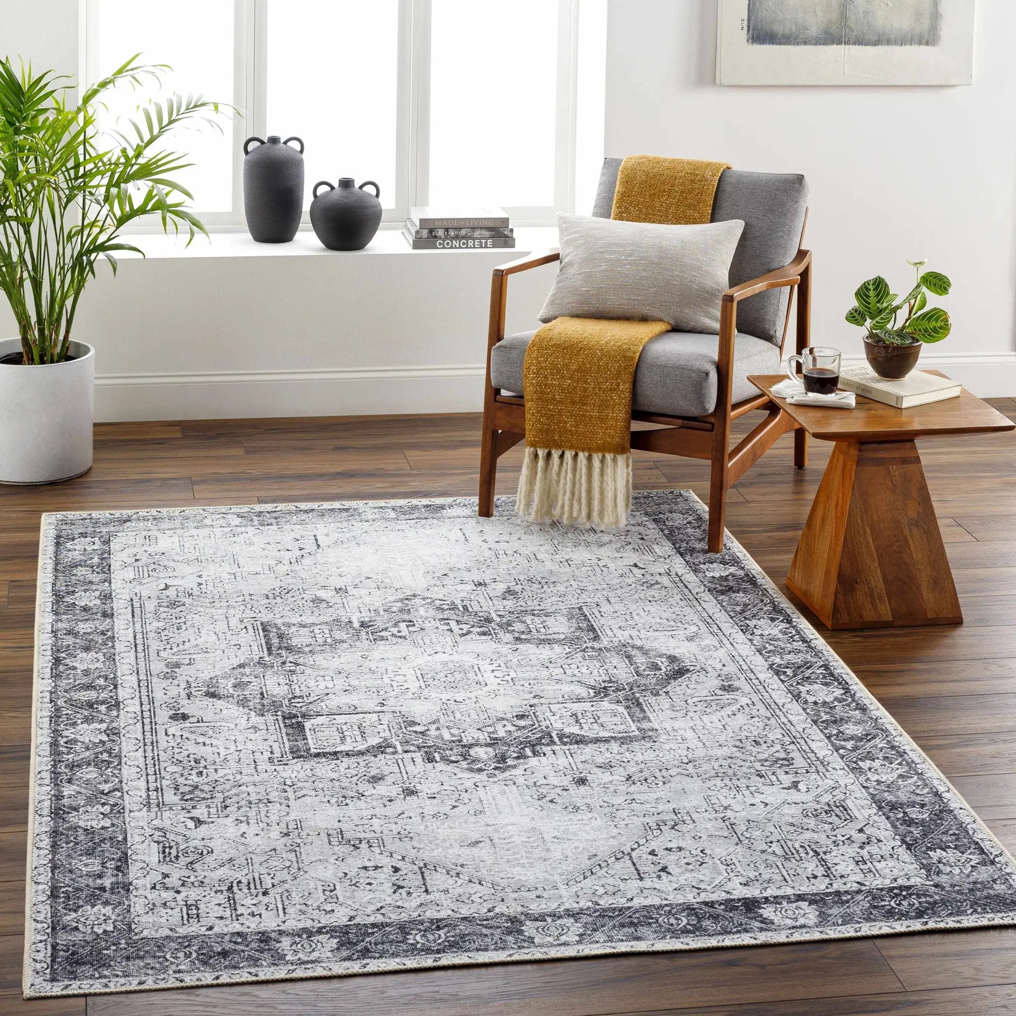 Rosman Gray Washable Area Rug by Hauteloom