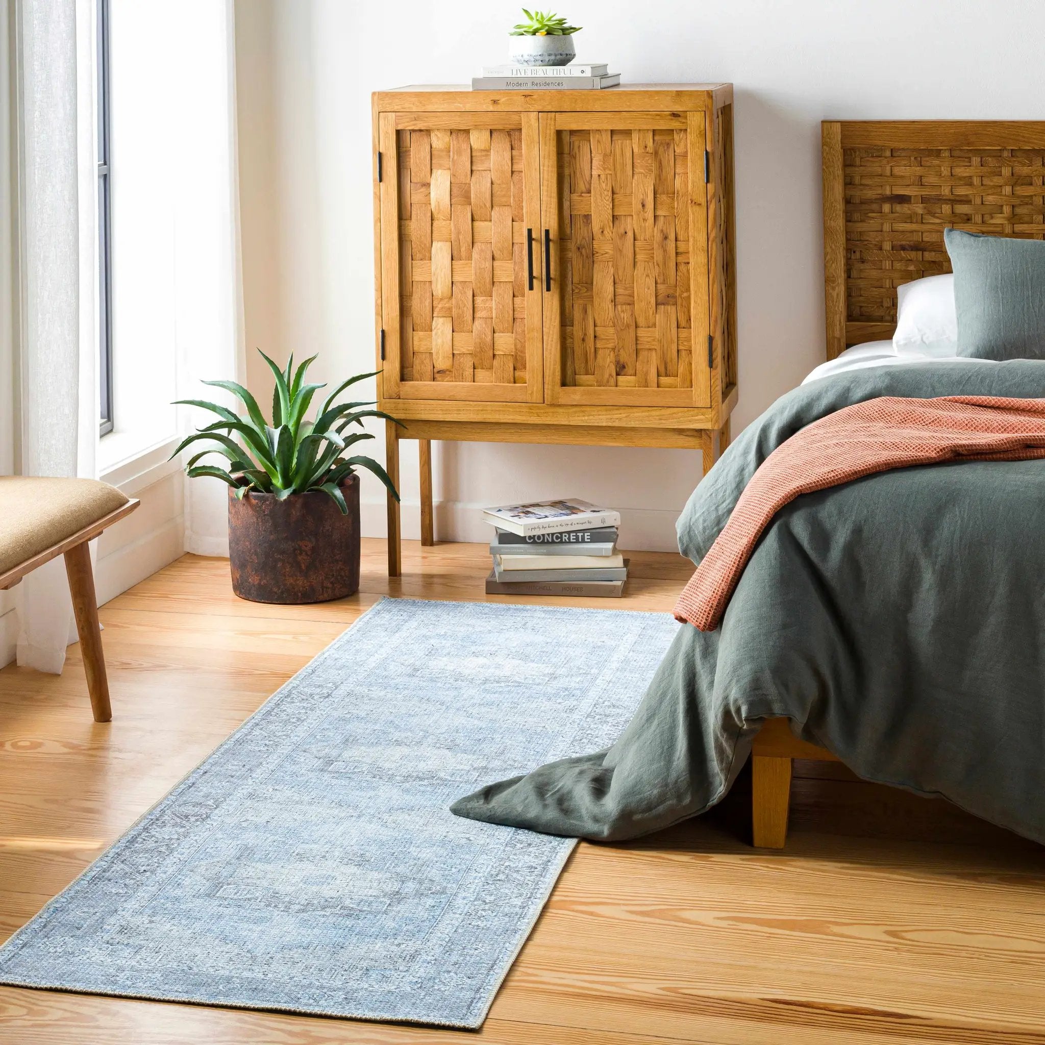 Aqua Rosman Washable Area Rug by Hauteloom