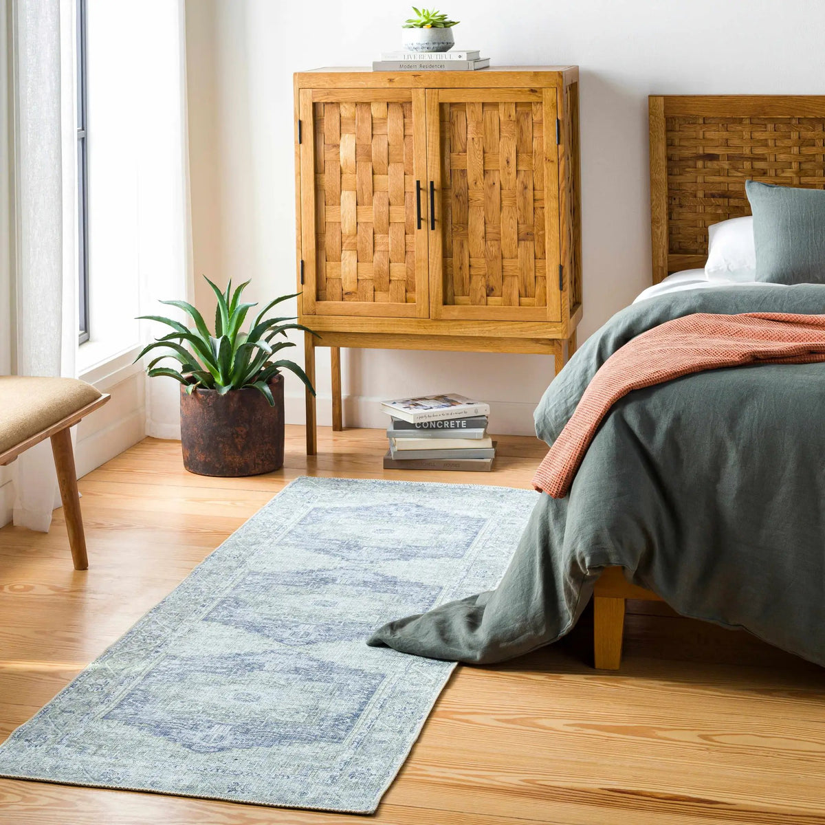 Rosman Olive Washable Area Rug, installed in a room 2