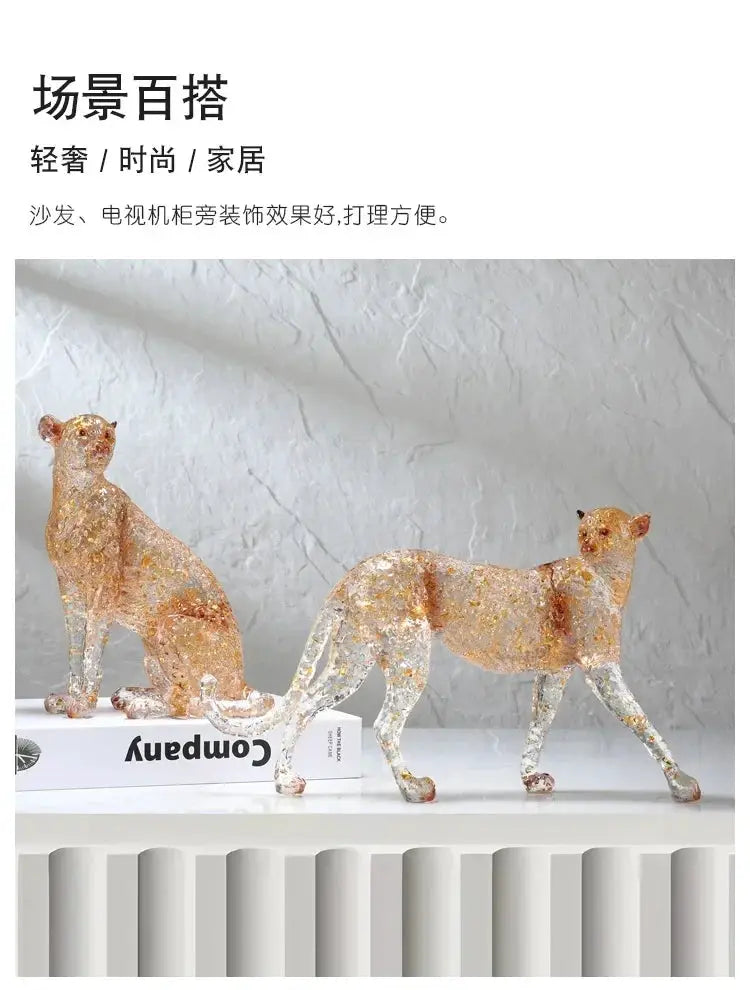 Golden Leopard Animal Sculpture with Gold Foil Resin for Home Decor by House Of Avana
