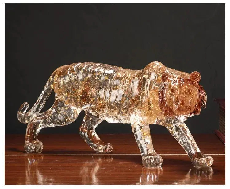 Golden Leopard Animal Sculpture with Gold Foil Resin for Home Decor by House Of Avana