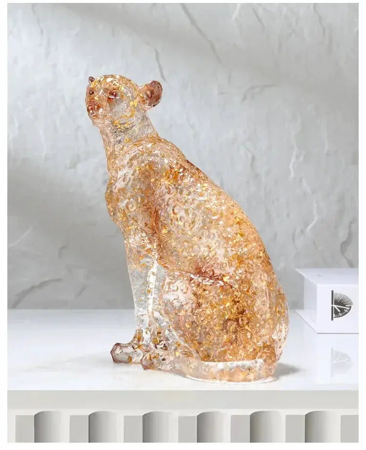 Golden Leopard Animal Sculpture with Gold Foil Resin for Home Decor by House Of Avana
