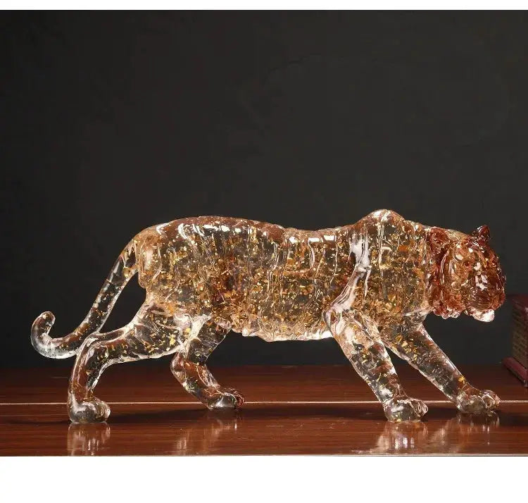 Golden Leopard Animal Sculpture with Gold Foil Resin for Home Decor by House Of Avana