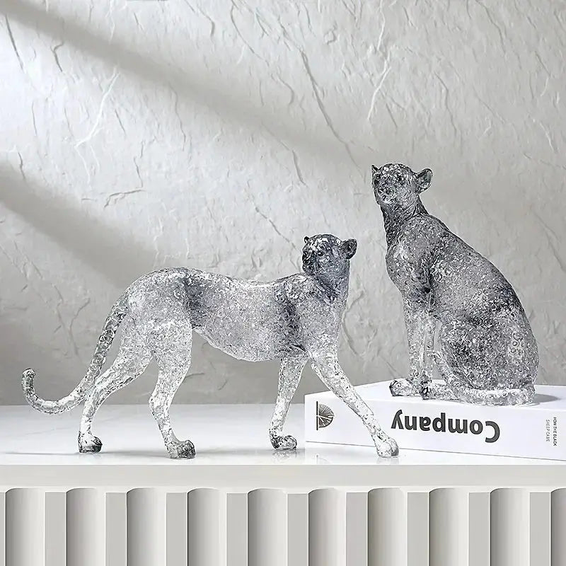 Golden Leopard Animal Sculpture with Gold Foil Resin for Home Decor by House Of Avana
