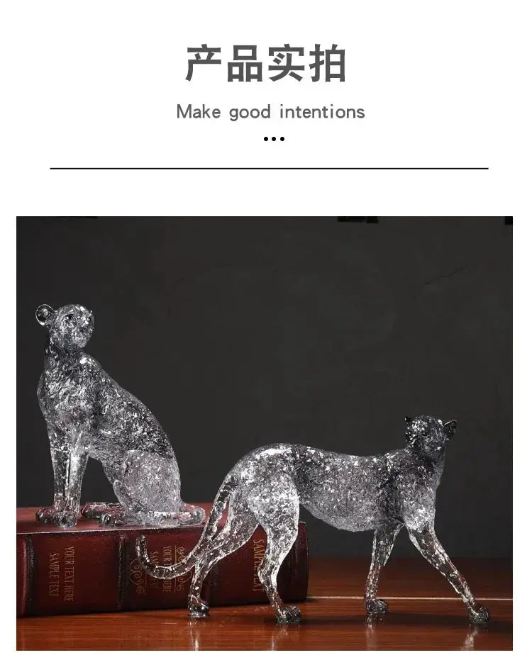 Golden Leopard Animal Sculpture with Gold Foil Resin for Home Decor by House Of Avana