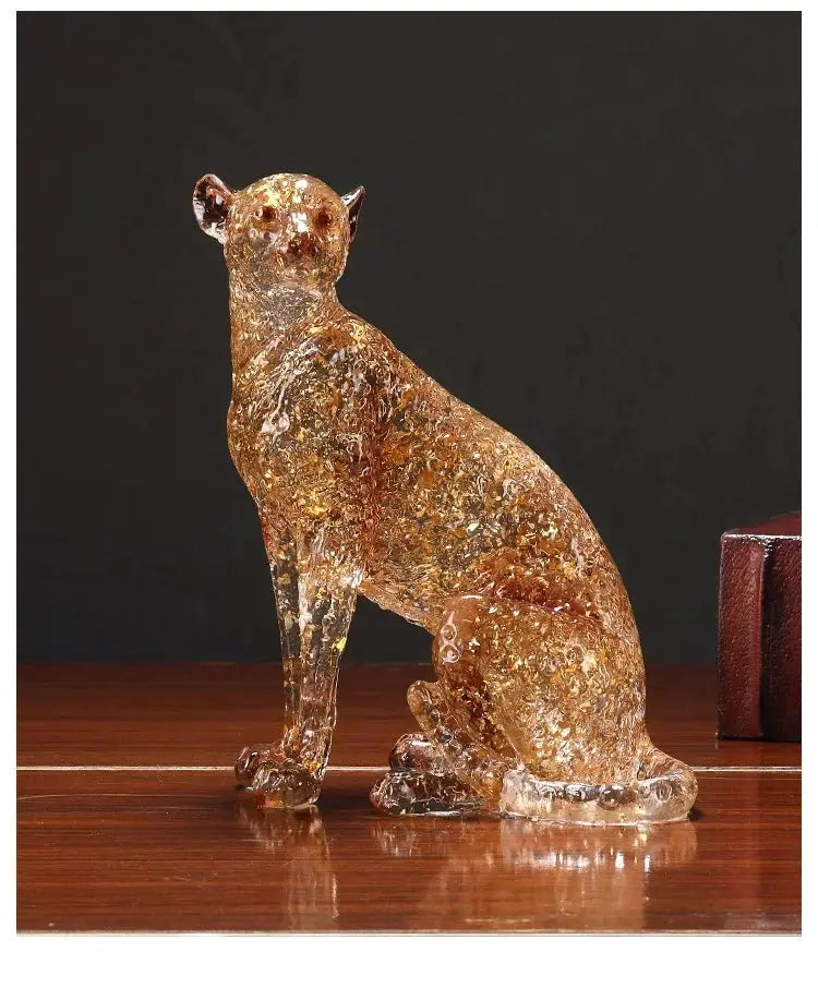 Golden Leopard Animal Sculpture with Gold Foil Resin for Home Decor by House Of Avana