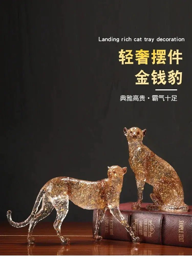 Golden Leopard Animal Sculpture with Gold Foil Resin for Home Decor by House Of Avana
