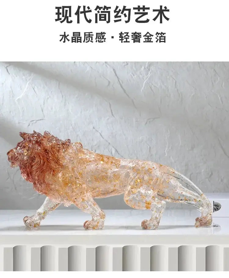 Golden Leopard Animal Sculpture with Gold Foil Resin for Home Decor by House Of Avana