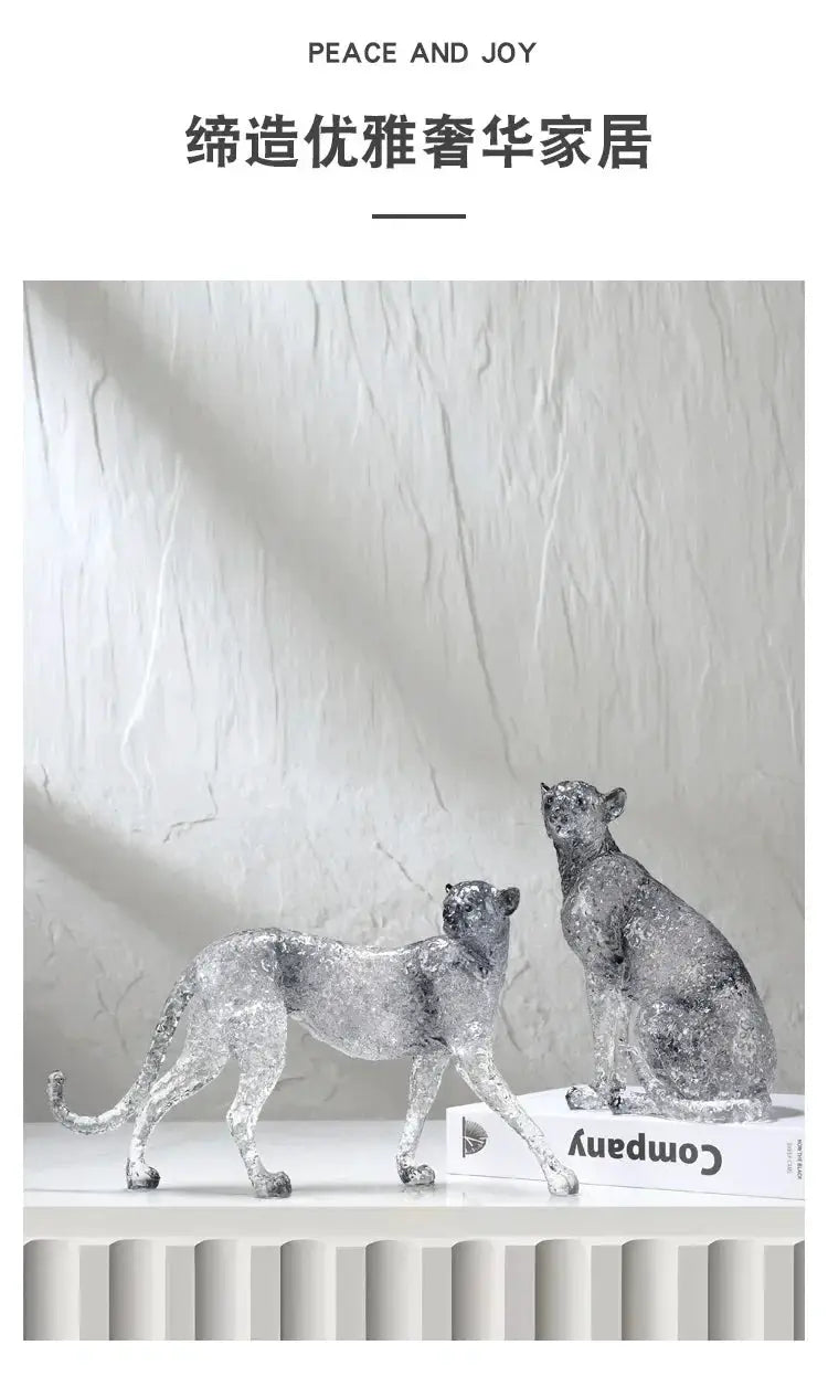 Golden Leopard Animal Sculpture with Gold Foil Resin for Home Decor by House Of Avana