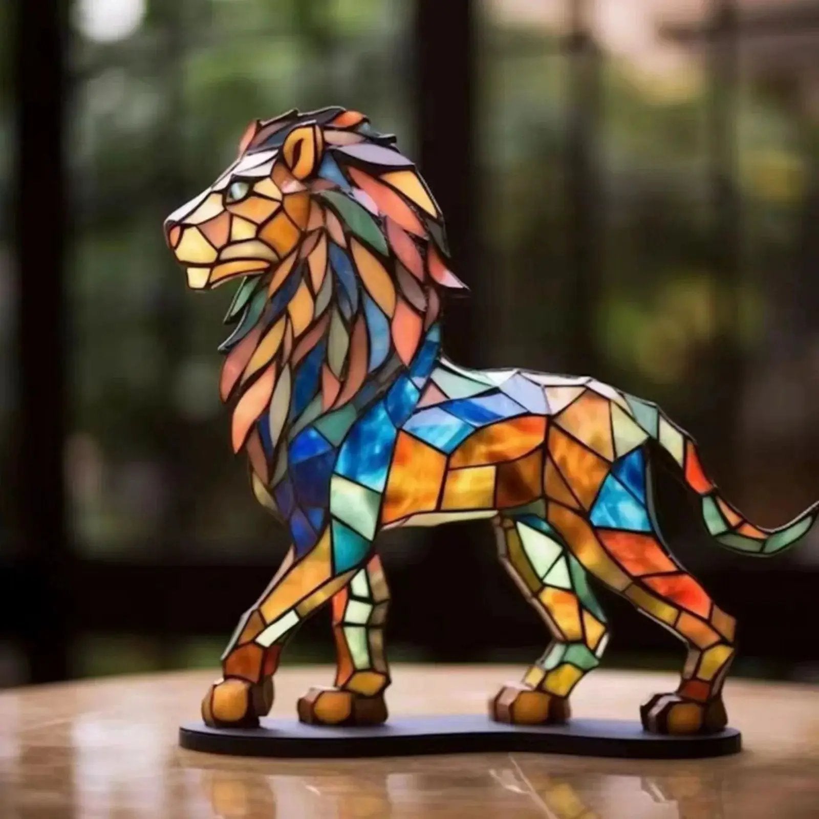 Lion Statue Vibrant Colorful Mosaic Design for Your Modern Living Room by House Of Avana