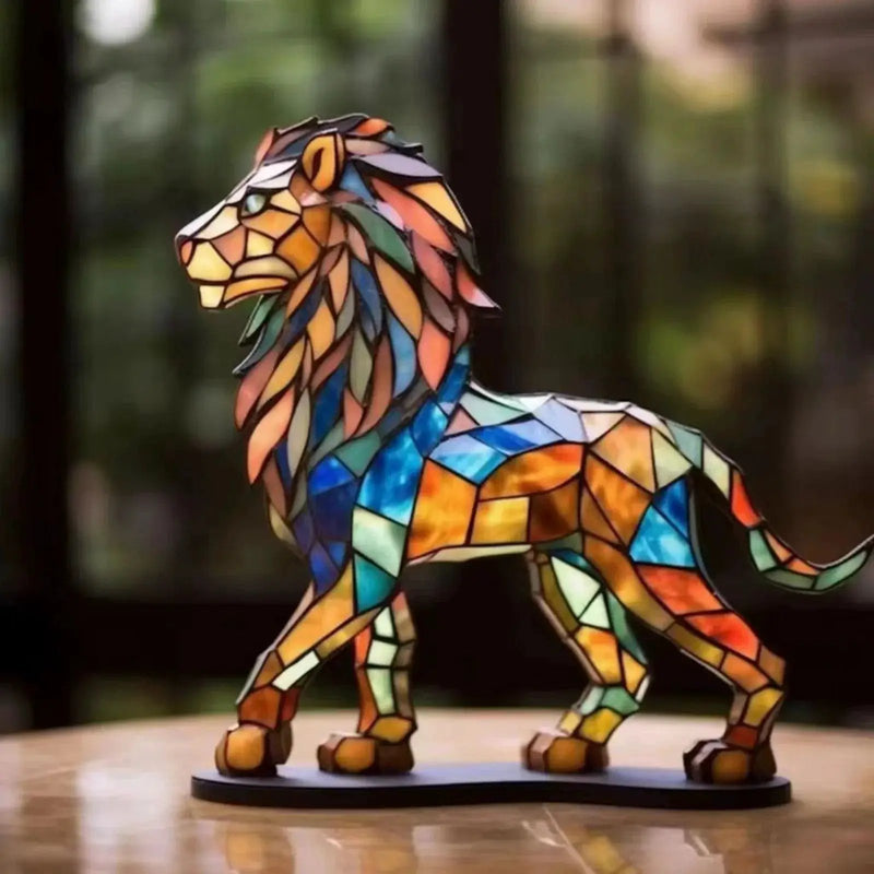 Lion Statue Vibrant Colorful Mosaic Design for Your Modern Living Room by House Of Avana
