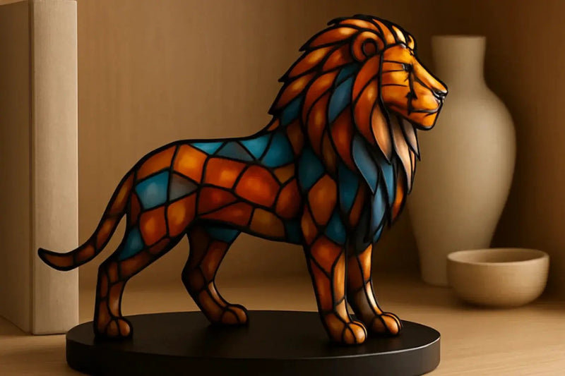 Lion Statue Vibrant Colorful Mosaic Design for Your Modern Living Room by House Of Avana