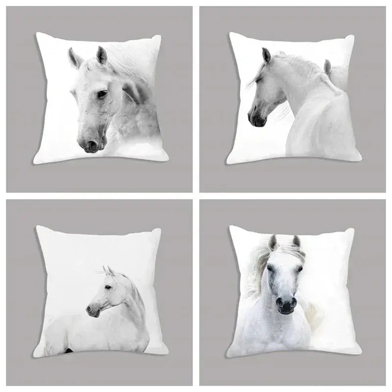 Animal White Horse Seat Cushion Plush Pillowcase Throw Pillow 45x45cm Decorative Cushion No filler for Sofa Home Decor by House Of Avana
