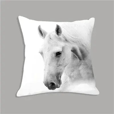 Animal White Horse Seat Cushion Plush Pillowcase Throw Pillow 45x45cm Decorative Cushion No filler for Sofa Home Decor by House Of Avana