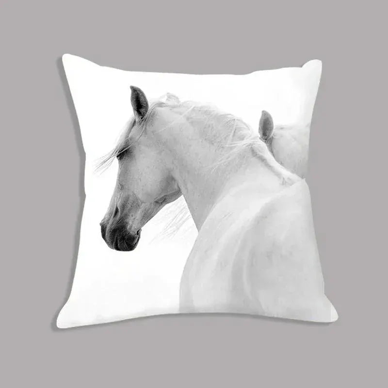 Animal White Horse Seat Cushion Plush Pillowcase Throw Pillow 45x45cm Decorative Cushion No filler for Sofa Home Decor by House Of Avana