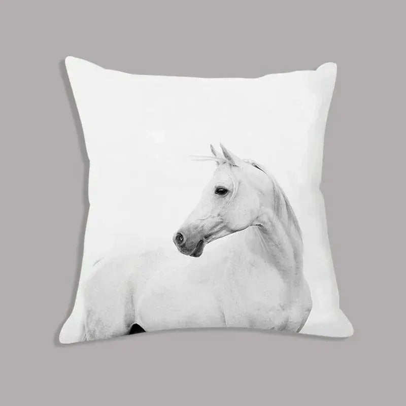 Animal White Horse Seat Cushion Plush Pillowcase Throw Pillow 45x45cm Decorative Cushion No filler for Sofa Home Decor by House Of Avana