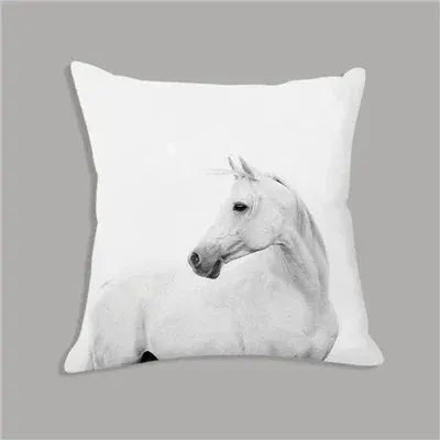 Animal White Horse Seat Cushion Plush Pillowcase Throw Pillow 45x45cm Decorative Cushion No filler for Sofa Home Decor by House Of Avana