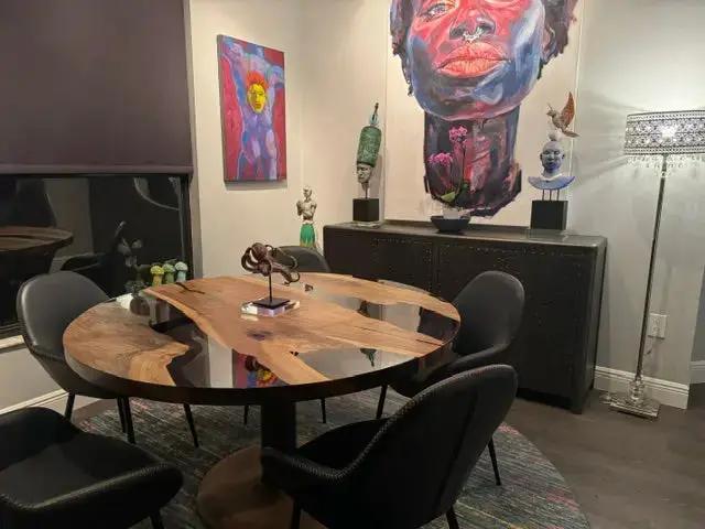 Custom Round Epoxy Resin Walnut Dining - Kitchen Table With Wood Base, photo 23 of 24