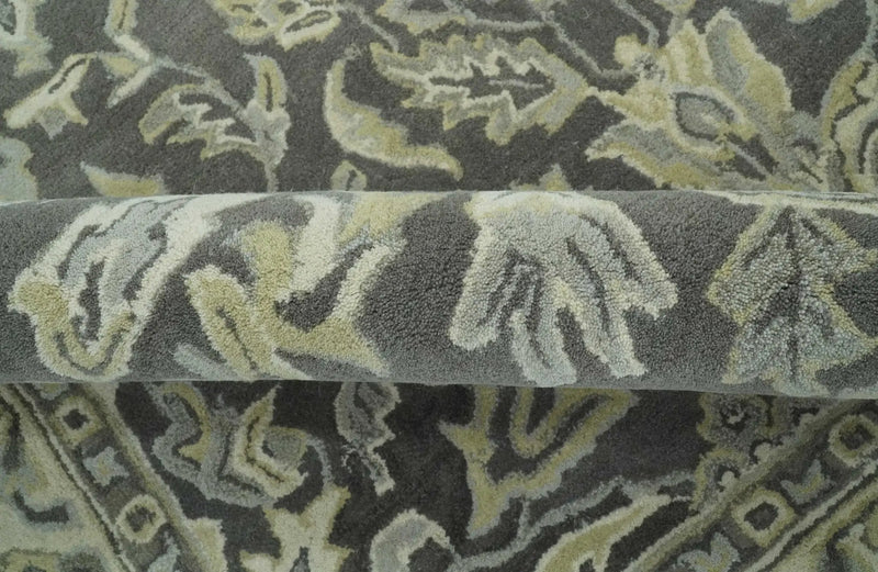 Antique Design 8x10 Charcoal and Beige Traditional Floral Hand Tufted rug by The Rug Decor