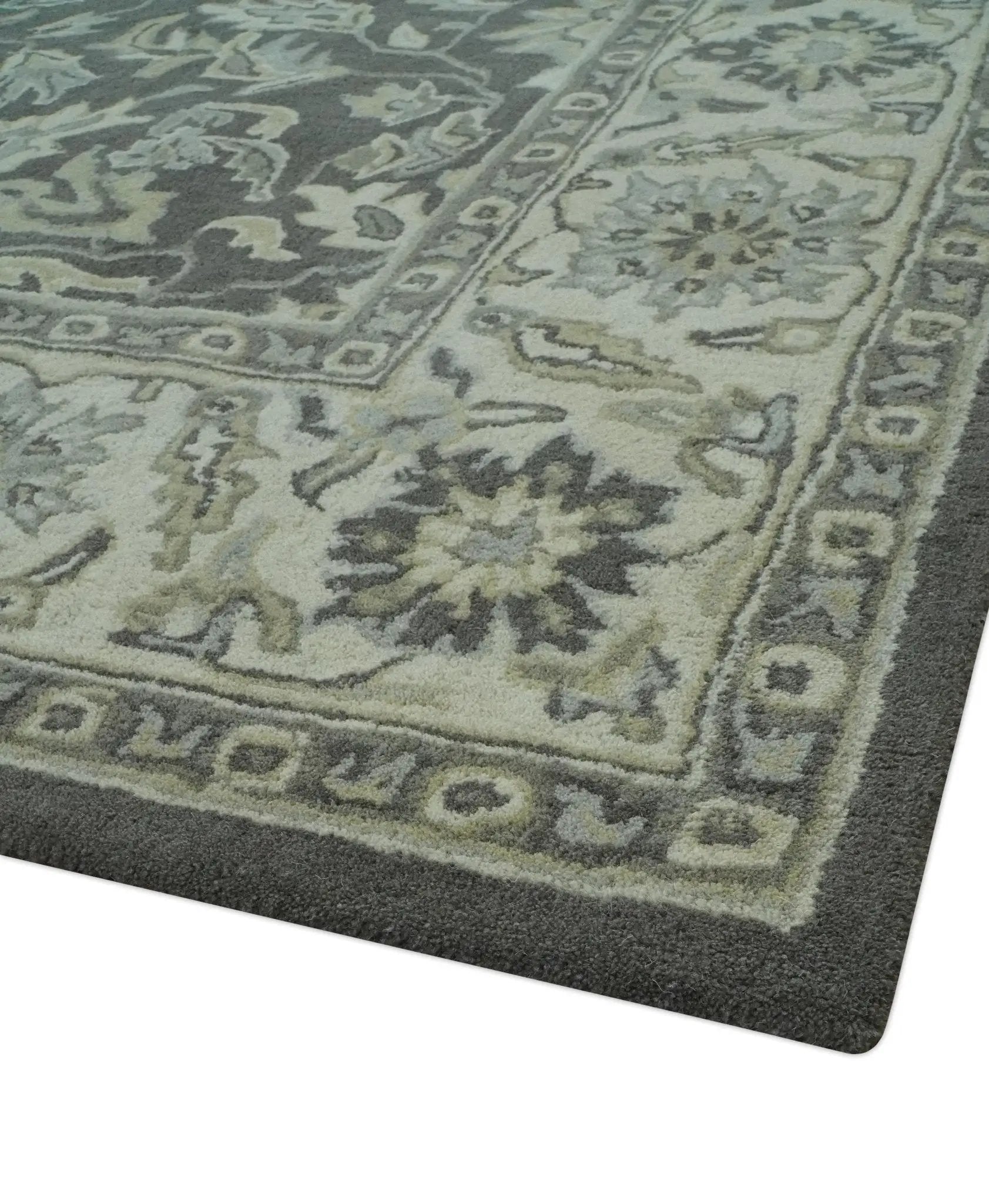Antique Design 8x10 Charcoal and Beige Traditional Floral Hand Tufted rug by The Rug Decor