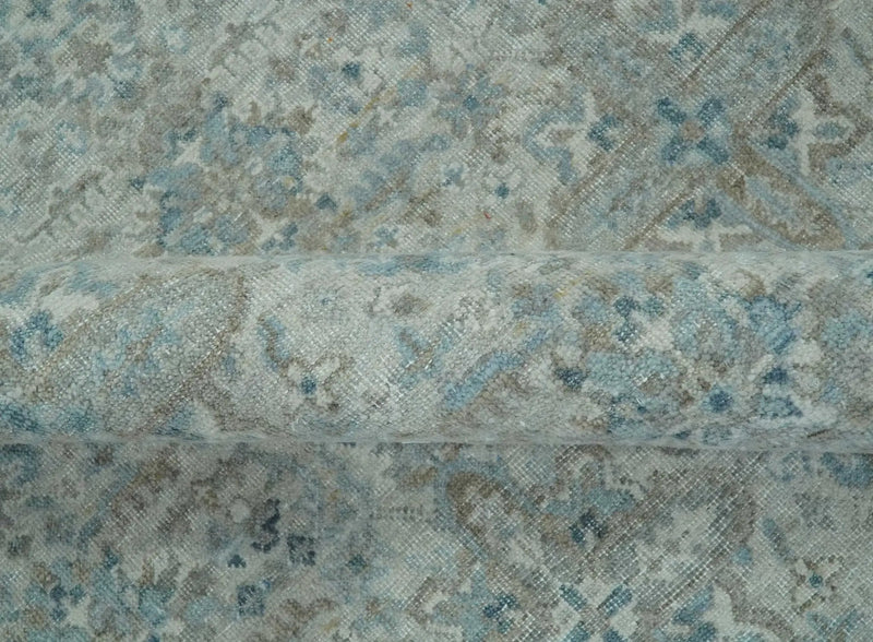 Antique Distress finish Silver, Teal and Brown Hand Knotted Traditional 8x10 wool Rug by The Rug Decor