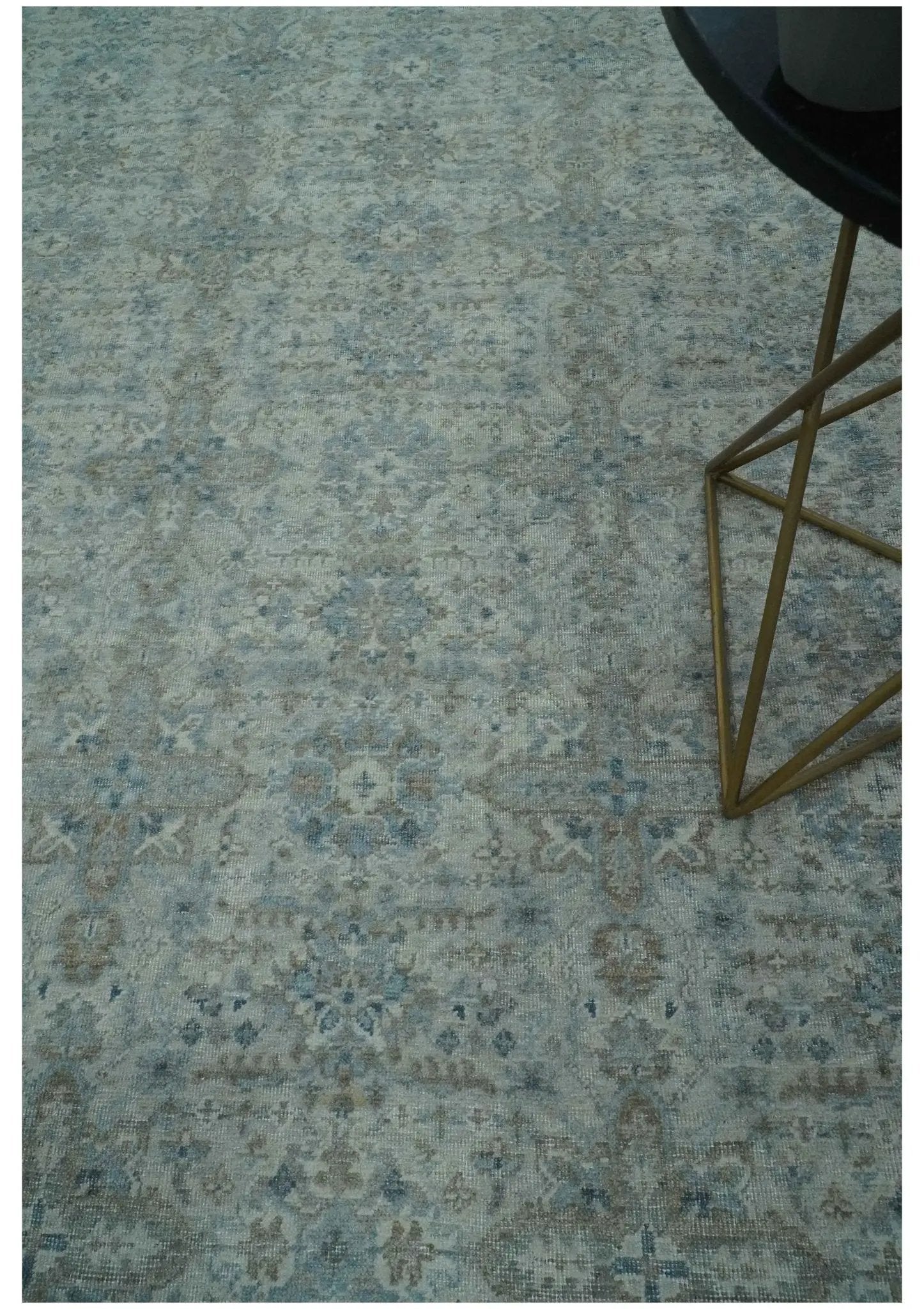 Antique Distress finish Silver, Teal and Brown Hand Knotted Traditional 8x10 wool Rug by The Rug Decor